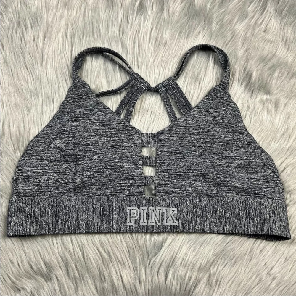 PINK Victoria’s Secret Ultimate Unlined Heathered Gray Black Sports Bra